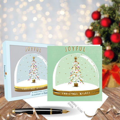 Box Of 8 Tree In Globe Joyful Wishes Hospice UK Charity Christmas Cards