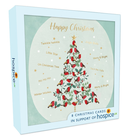 Box Of 8 Tree Of Tweeting Robins Hospice UK Charity Christmas Cards