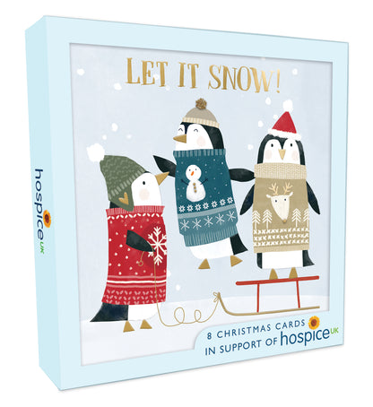 Box Of 8 Festive Penguin Winter Fun Hospice UK Charity Christmas Cards