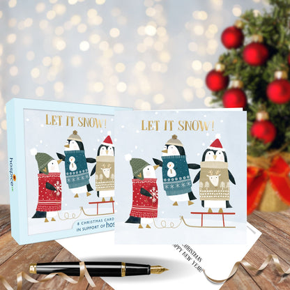 Box Of 8 Festive Penguin Winter Fun Hospice UK Charity Christmas Cards