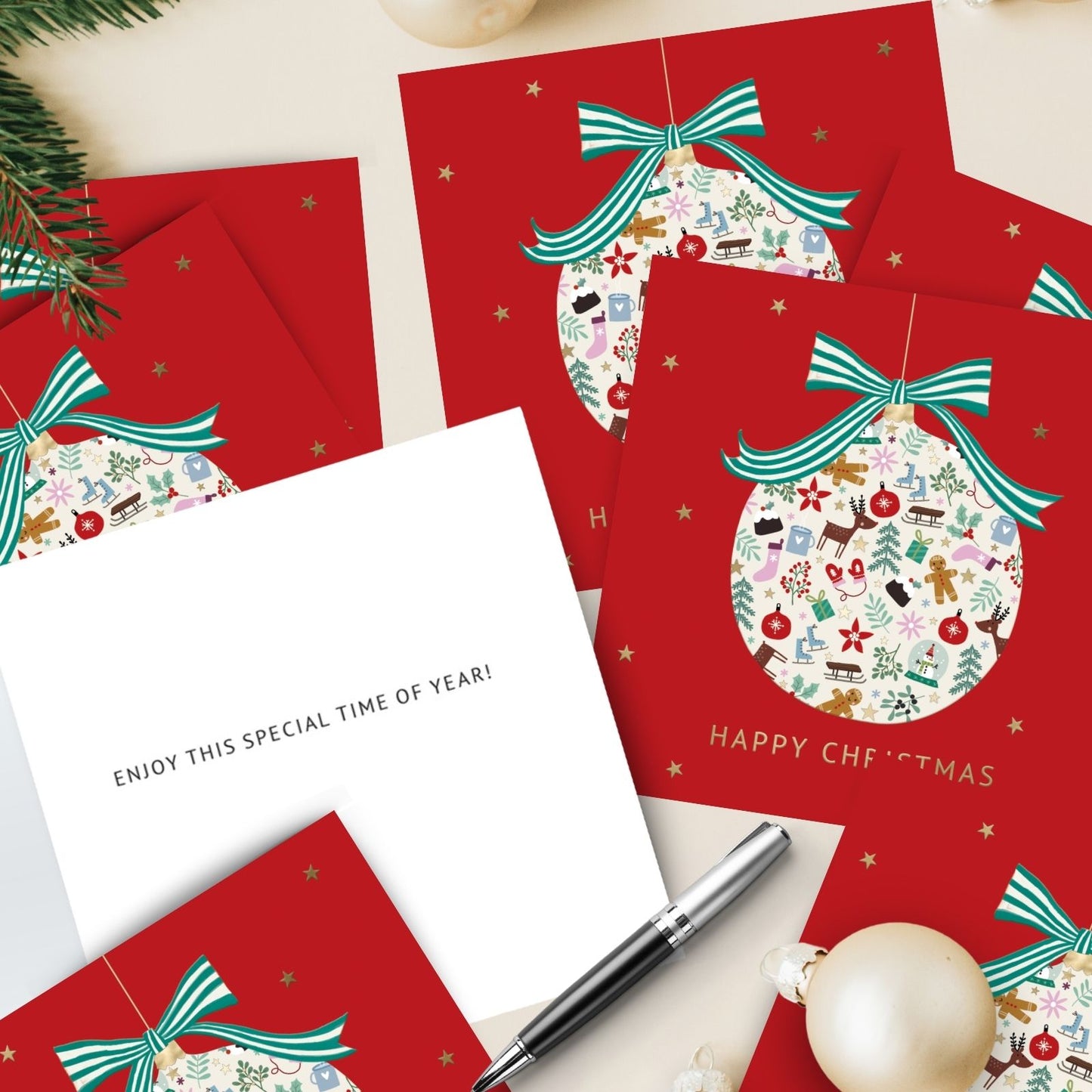 Hospice UK Charity Christmas Cards Box of 8 Bauble Charitable Xmas Cards