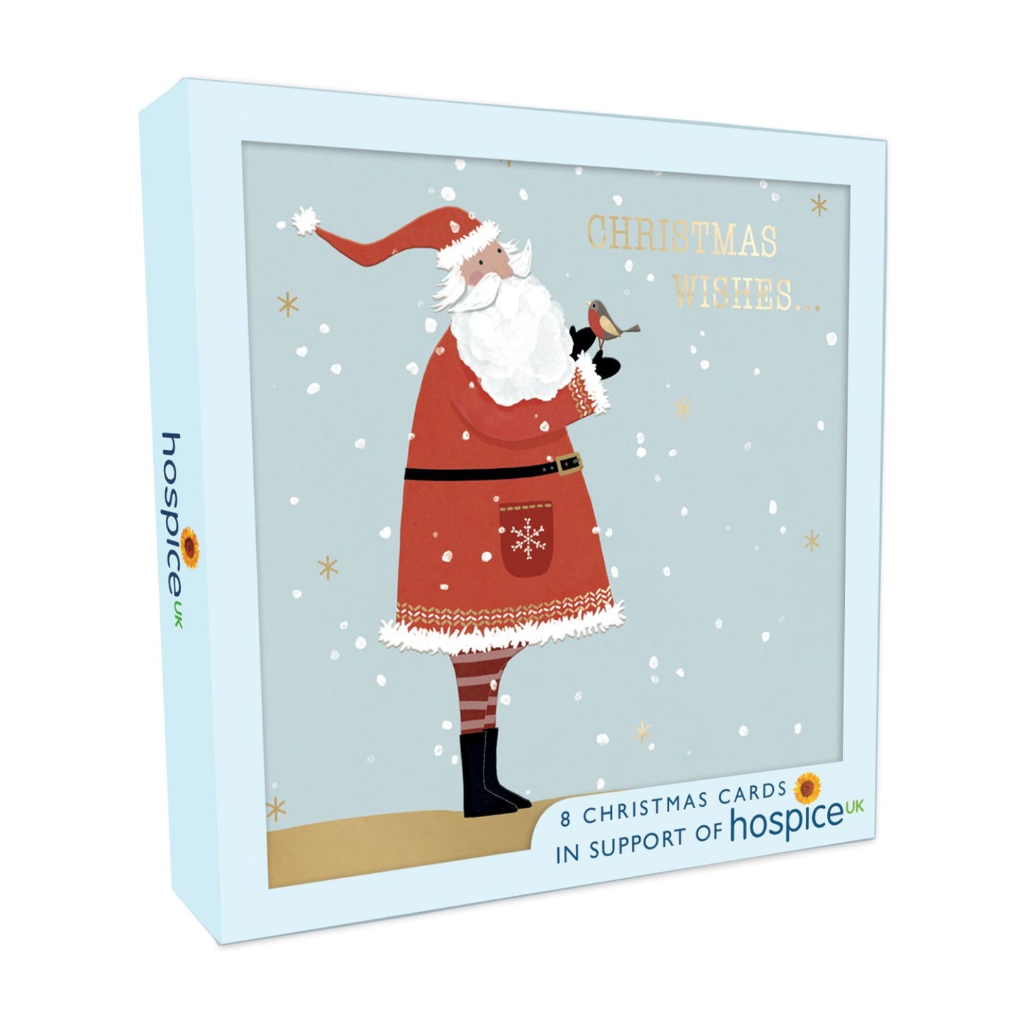 Hospice UK Charity Christmas Cards Box of 8 Santa & Robin Charitable Xmas Cards