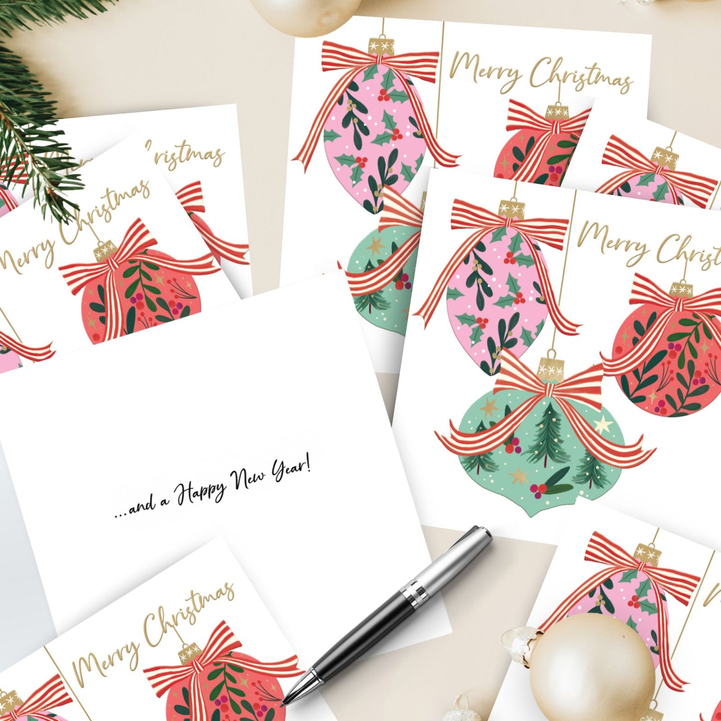 Hospice UK Charity Christmas Cards Box of 8 Baubles Charitable Xmas Cards