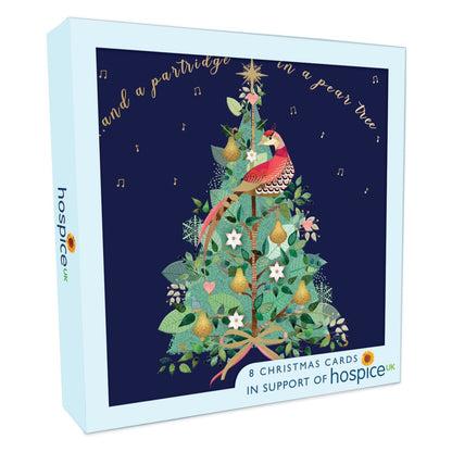 Box Of 8 Charity Christmas Cards Supporting Hospice UK In A Pear Tree Design