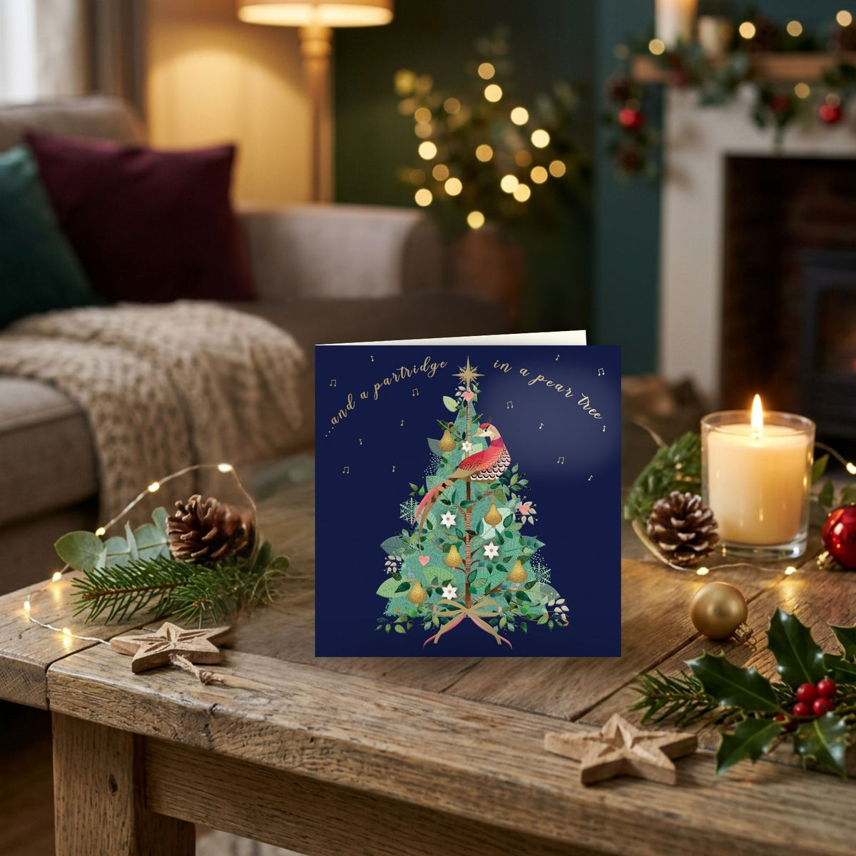 Box Of 8 Charity Christmas Cards Supporting Hospice UK In A Pear Tree Design