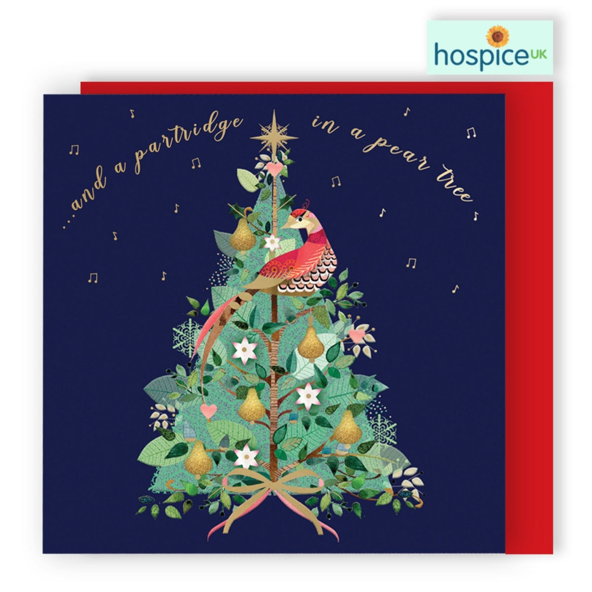 Box Of 8 Charity Christmas Cards Supporting Hospice UK In A Pear Tree Design