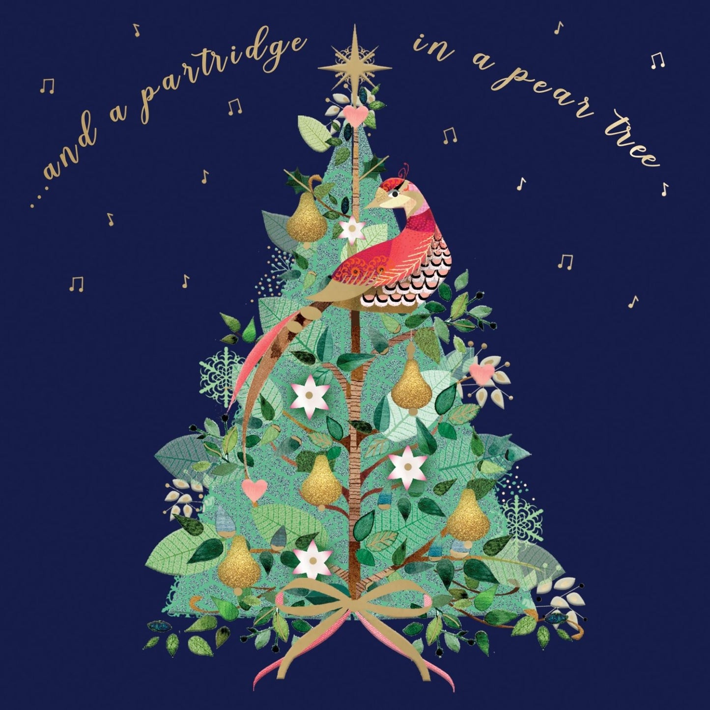 Box Of 8 Charity Christmas Cards Supporting Hospice UK In A Pear Tree Design