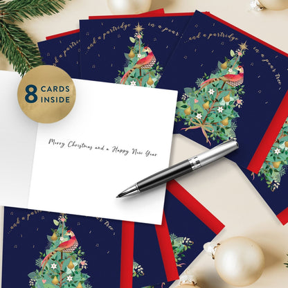 Box Of 8 Charity Christmas Cards Supporting Hospice UK In A Pear Tree Design