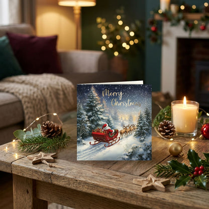 Box Of 8 Charity Christmas Cards Supporting Hospice UK Santa & Sleigh Design