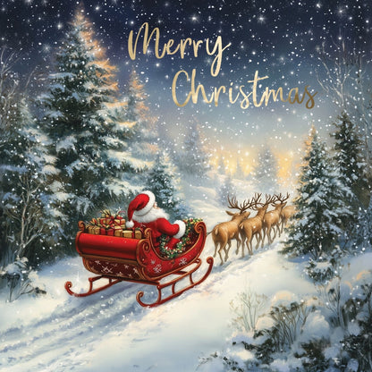 Box Of 8 Charity Christmas Cards Supporting Hospice UK Santa & Sleigh Design