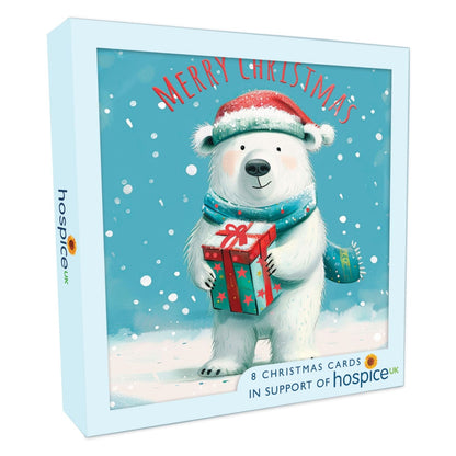 Box Of 8 Charity Christmas Cards Supporting Hospice UK Christmas Bear Design