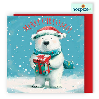 Box Of 8 Charity Christmas Cards Supporting Hospice UK Christmas Bear Design