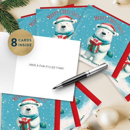 Box Of 8 Charity Christmas Cards Supporting Hospice UK Christmas Bear Design