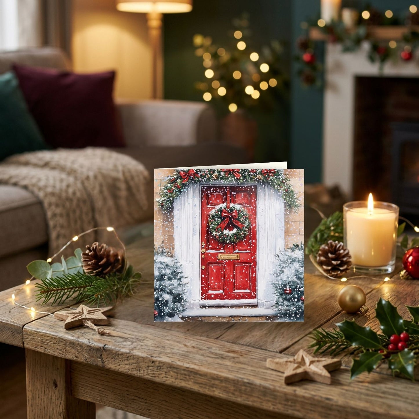 Box Of 8 Charity Christmas Cards Supporting Hospice UK Snowy Front Door Design