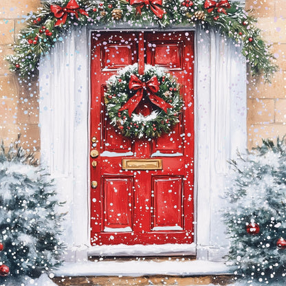 Box Of 8 Charity Christmas Cards Supporting Hospice UK Snowy Front Door Design