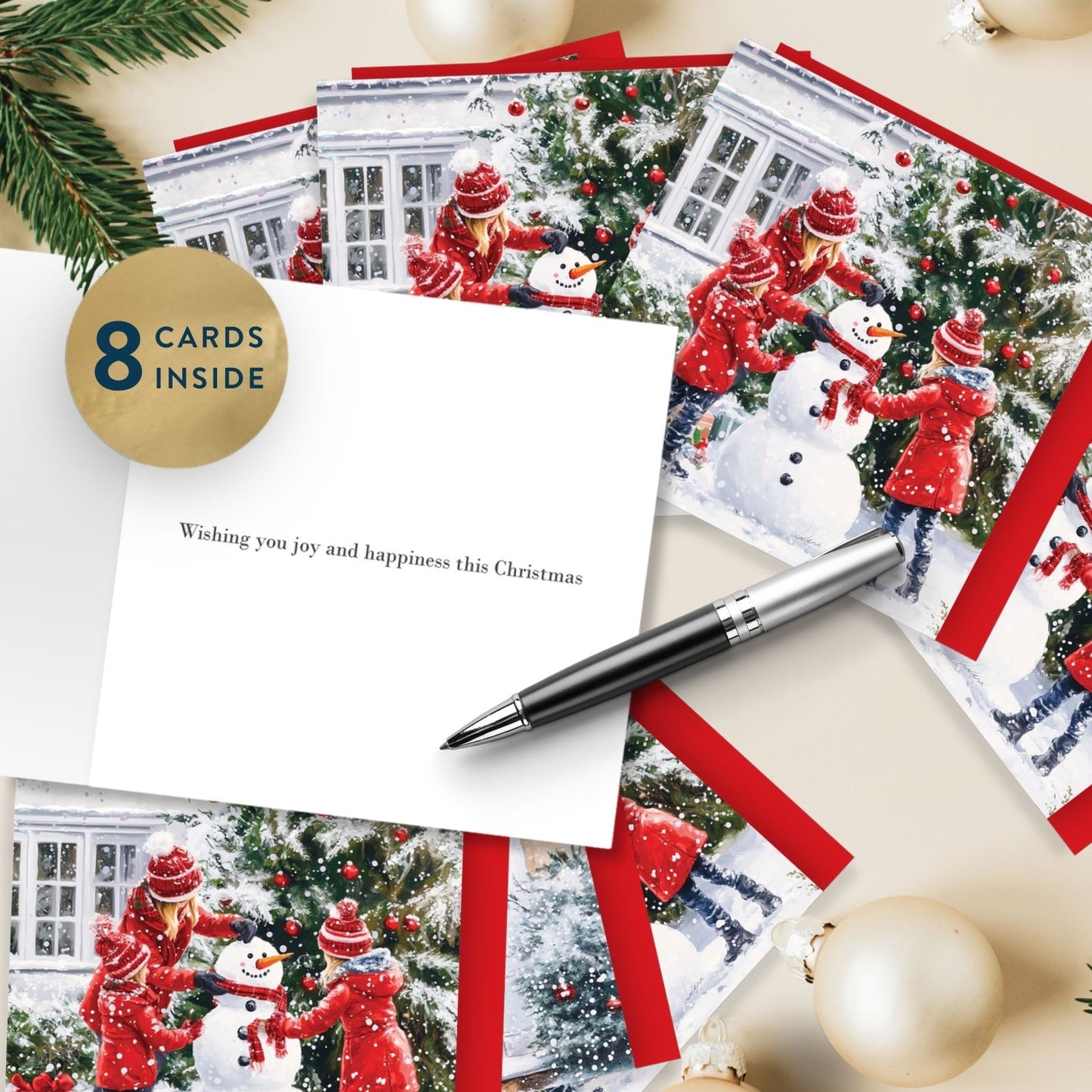 Box Of 8 Charity Christmas Cards Supporting Hospice UK Children & Snowman Design