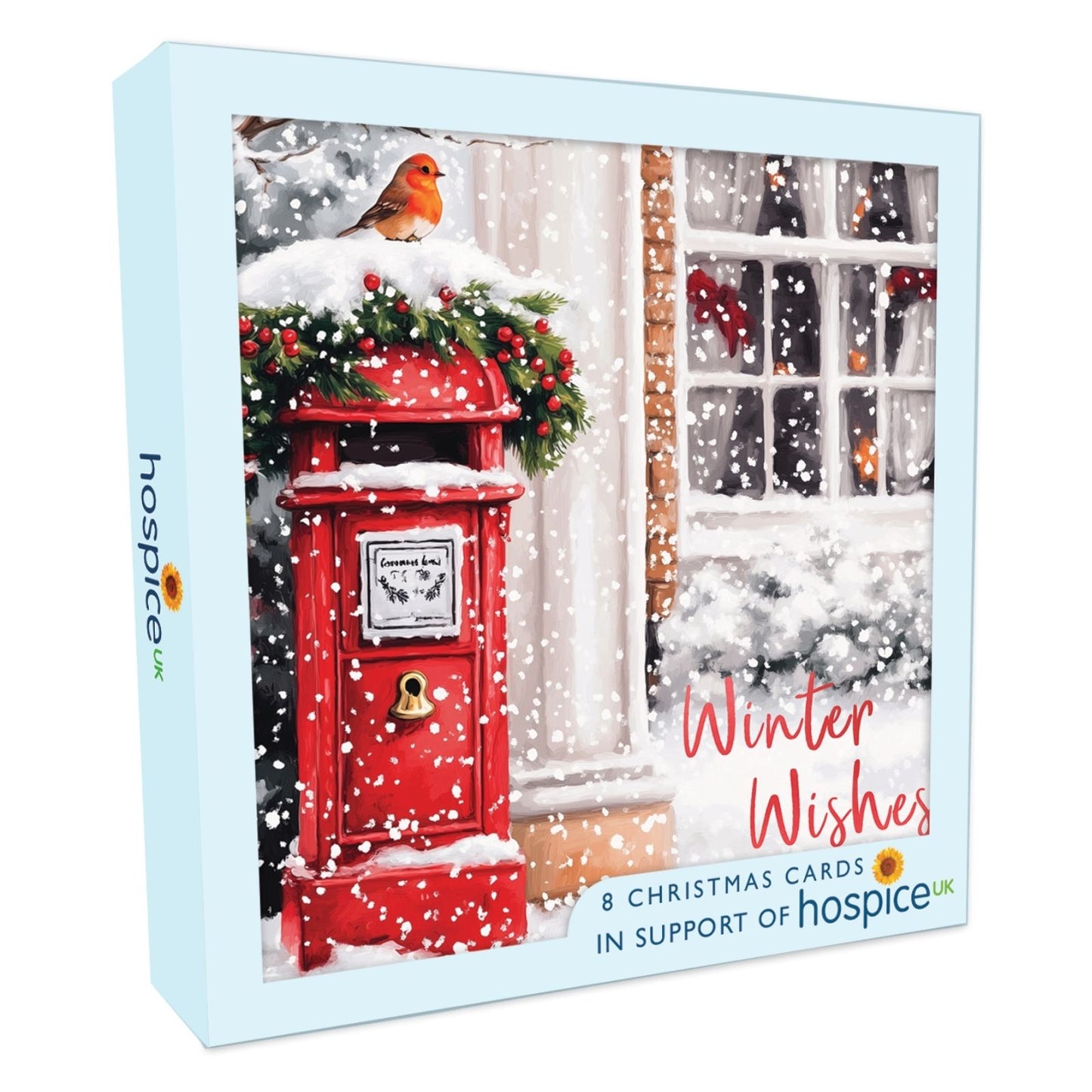 Box Of 8 Charity Christmas Cards Supporting Hospice UK Red Post Box Design