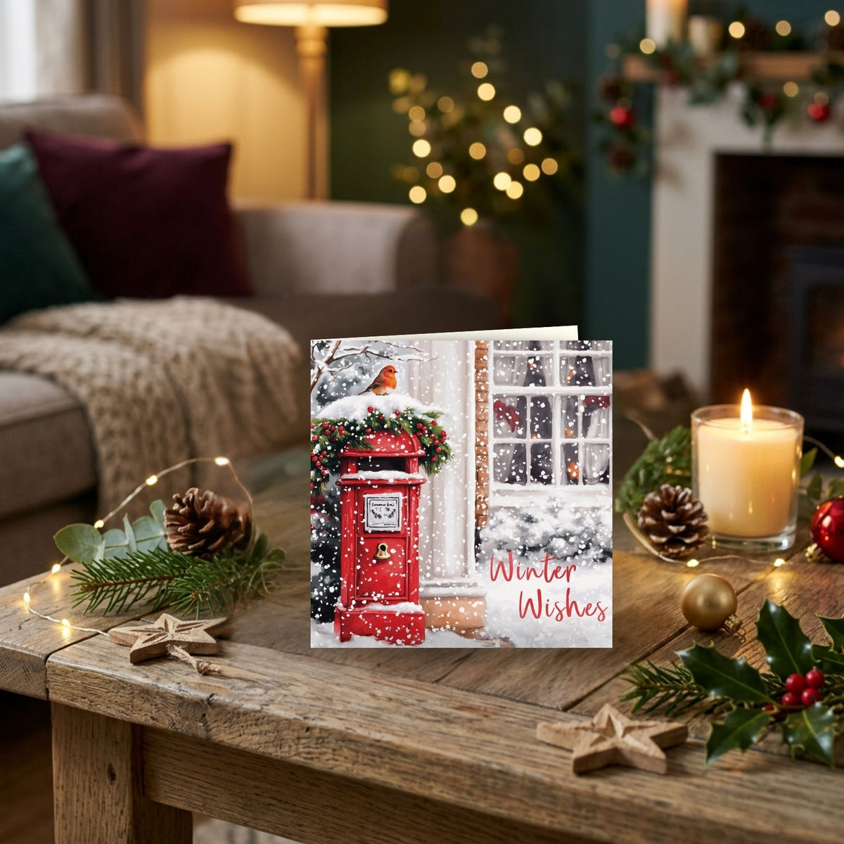 Box Of 8 Charity Christmas Cards Supporting Hospice UK Red Post Box Design