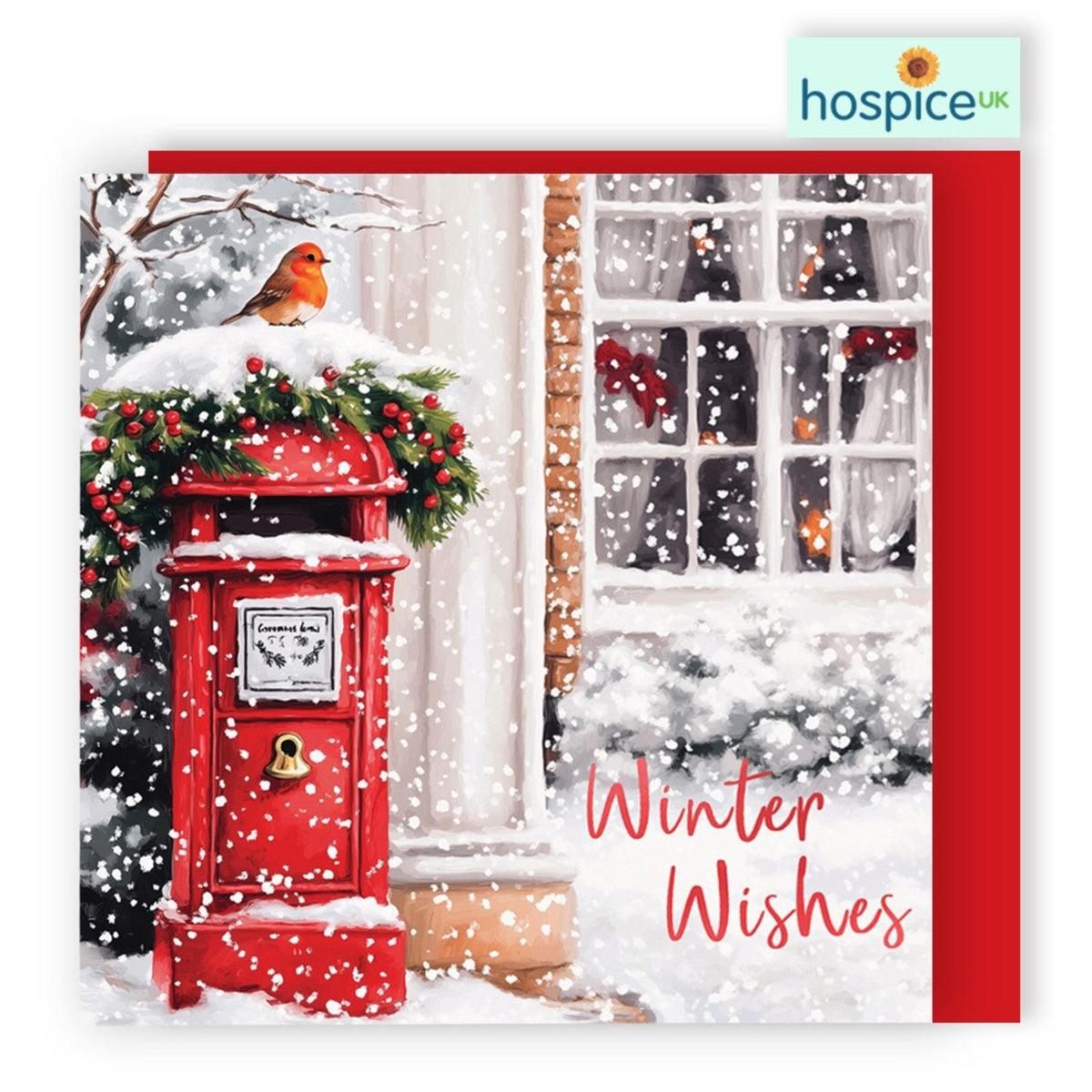 Box Of 8 Charity Christmas Cards Supporting Hospice UK Red Post Box Design