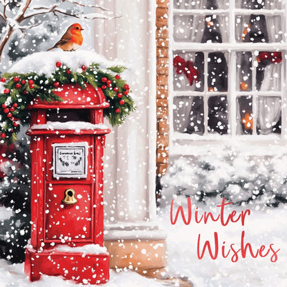 Box Of 8 Charity Christmas Cards Supporting Hospice UK Red Post Box Design