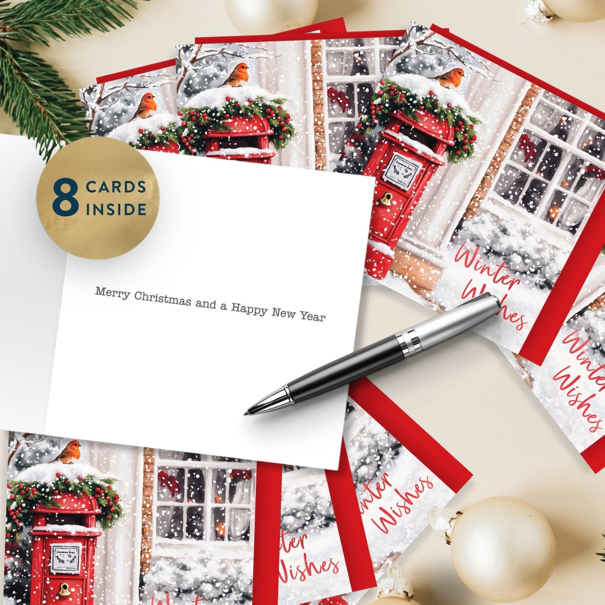Box Of 8 Charity Christmas Cards Supporting Hospice UK Red Post Box Design