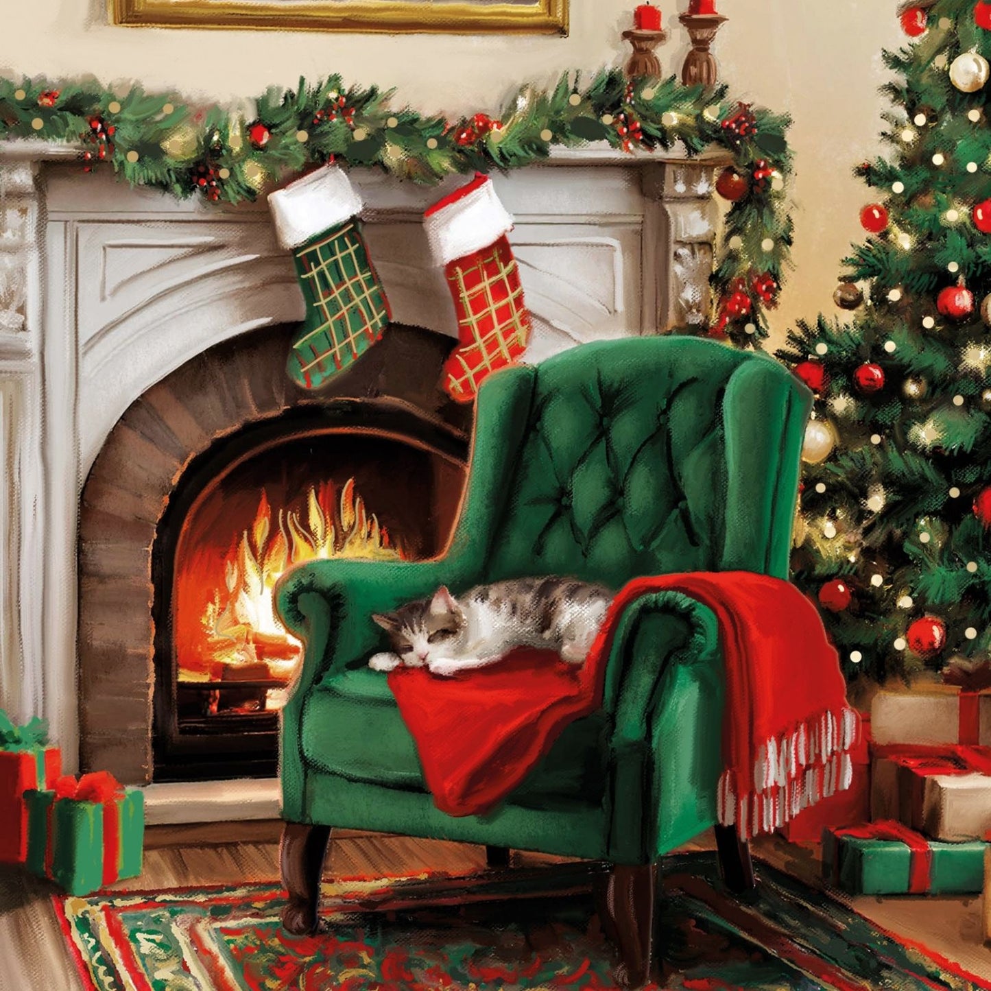 Box Of 8 Charity Christmas Cards Supporting Hospice UK Festive Cat Design