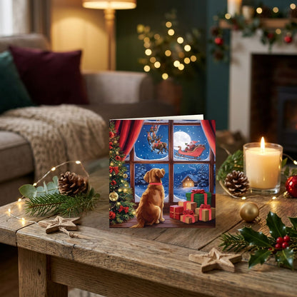 Box Of 8 Charity Christmas Cards Supporting Hospice UK Dog Watching Santa Design