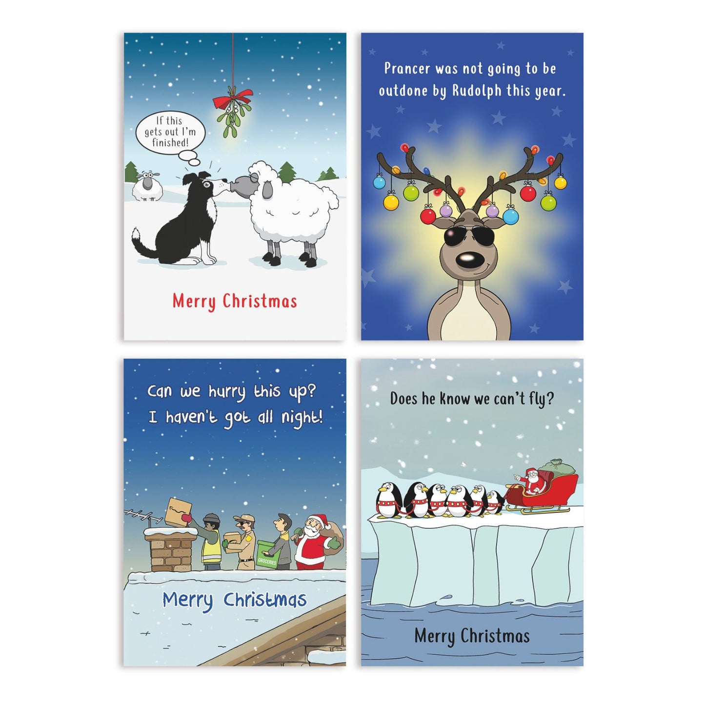 Twizler Funny Christmas Cards Box of 8 Assorted Humour Cards In 4 Xmas Designs