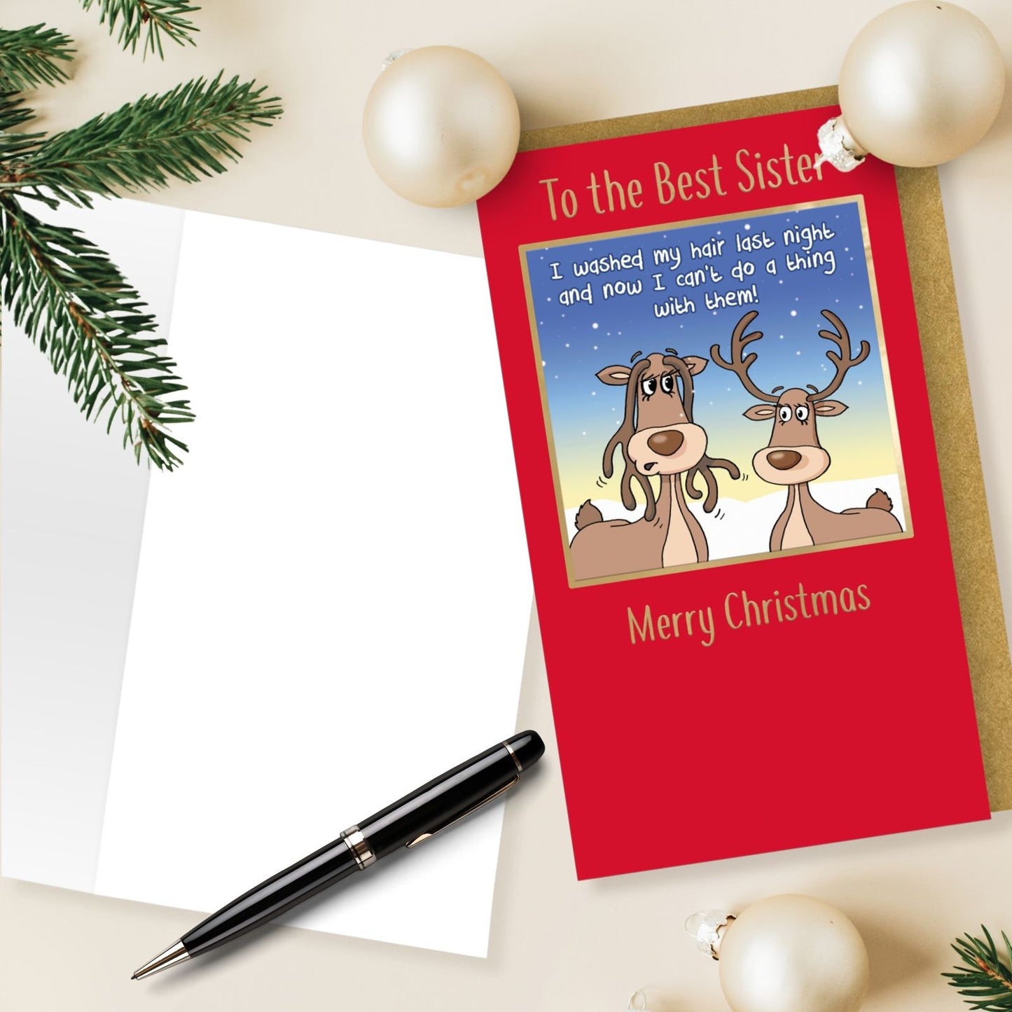 Twizler Humour Christmas Card To The Best Sister Funny Washed My Hair Xmas Card