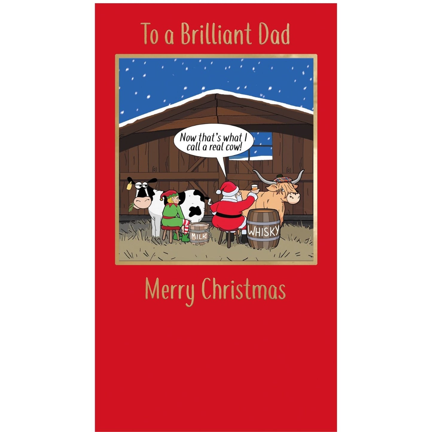 Twizler Humour Christmas Card To A Brilliant Dad Funny Highland Cow Xmas Card