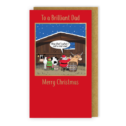 Twizler Humour Christmas Card To A Brilliant Dad Funny Highland Cow Xmas Card