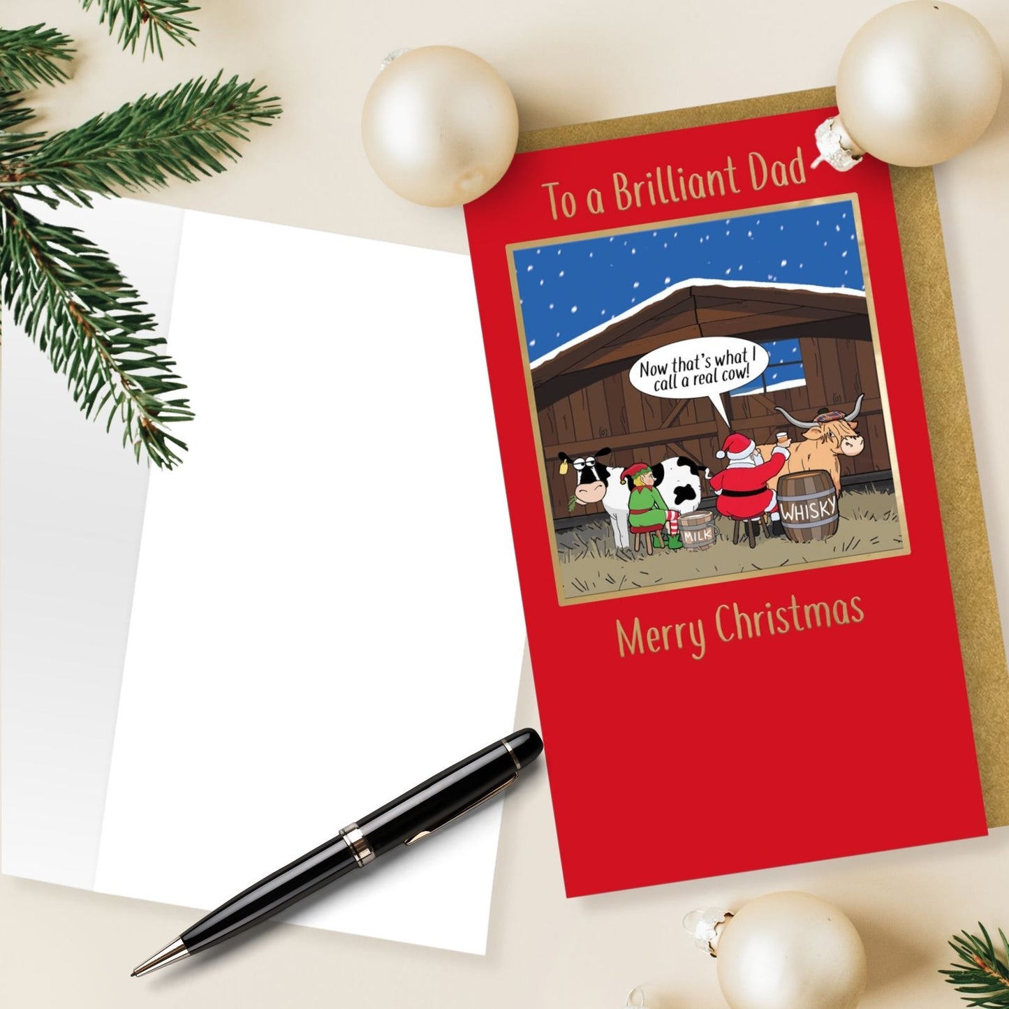 Twizler Humour Christmas Card To A Brilliant Dad Funny Highland Cow Xmas Card