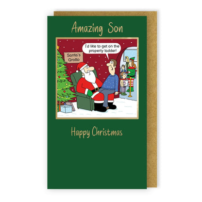 Twizler Humour Christmas Card Amazing Son Funny Get On Property Ladder Xmas Card