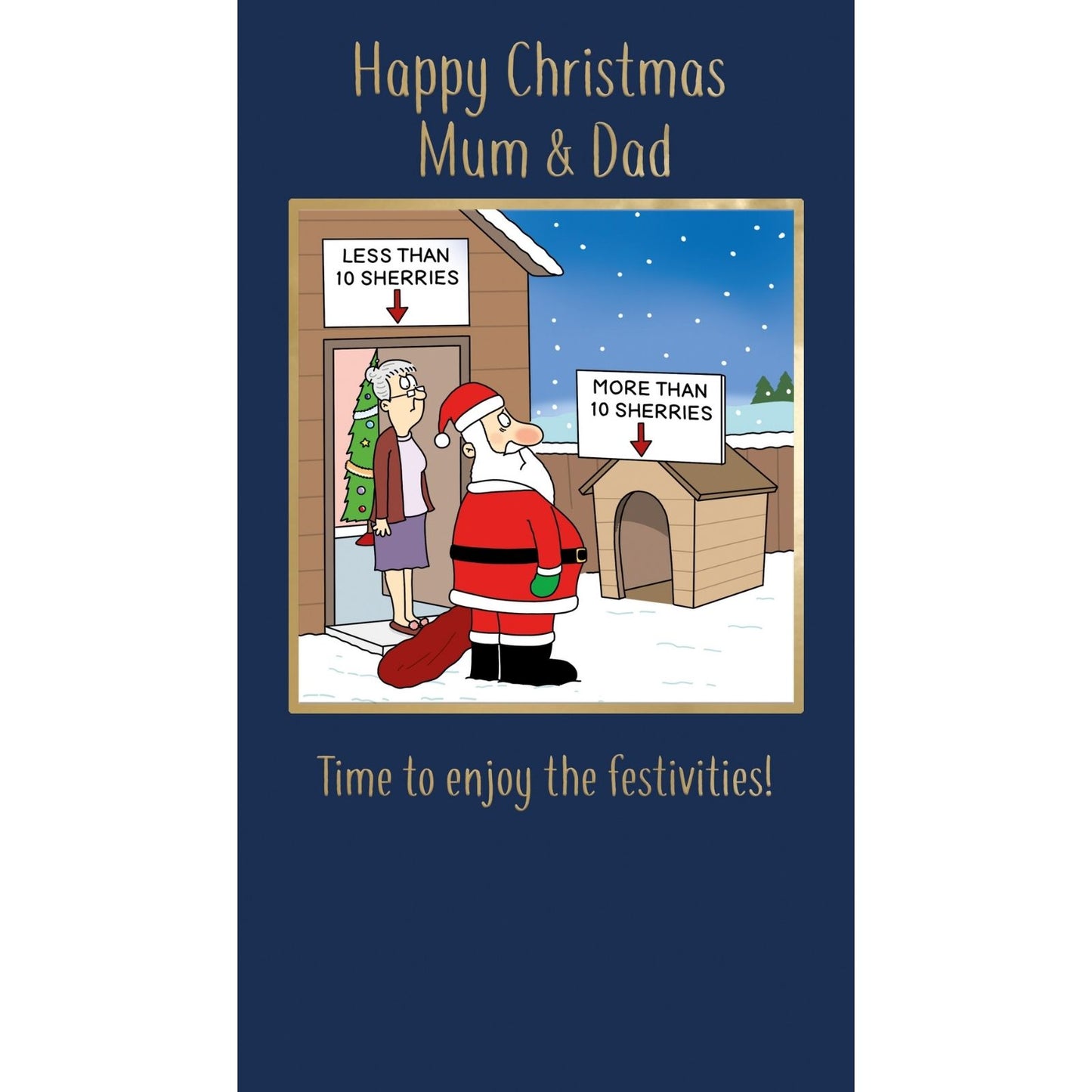 Twizler Humour Christmas Card Mum & Dad Funny Sherries & The Dog House Xmas Card