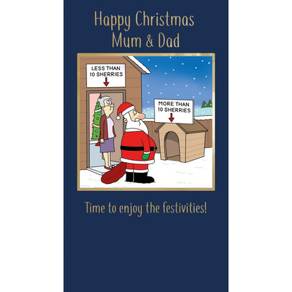 Twizler Humour Christmas Card Mum & Dad Funny Sherries & The Dog House Xmas Card