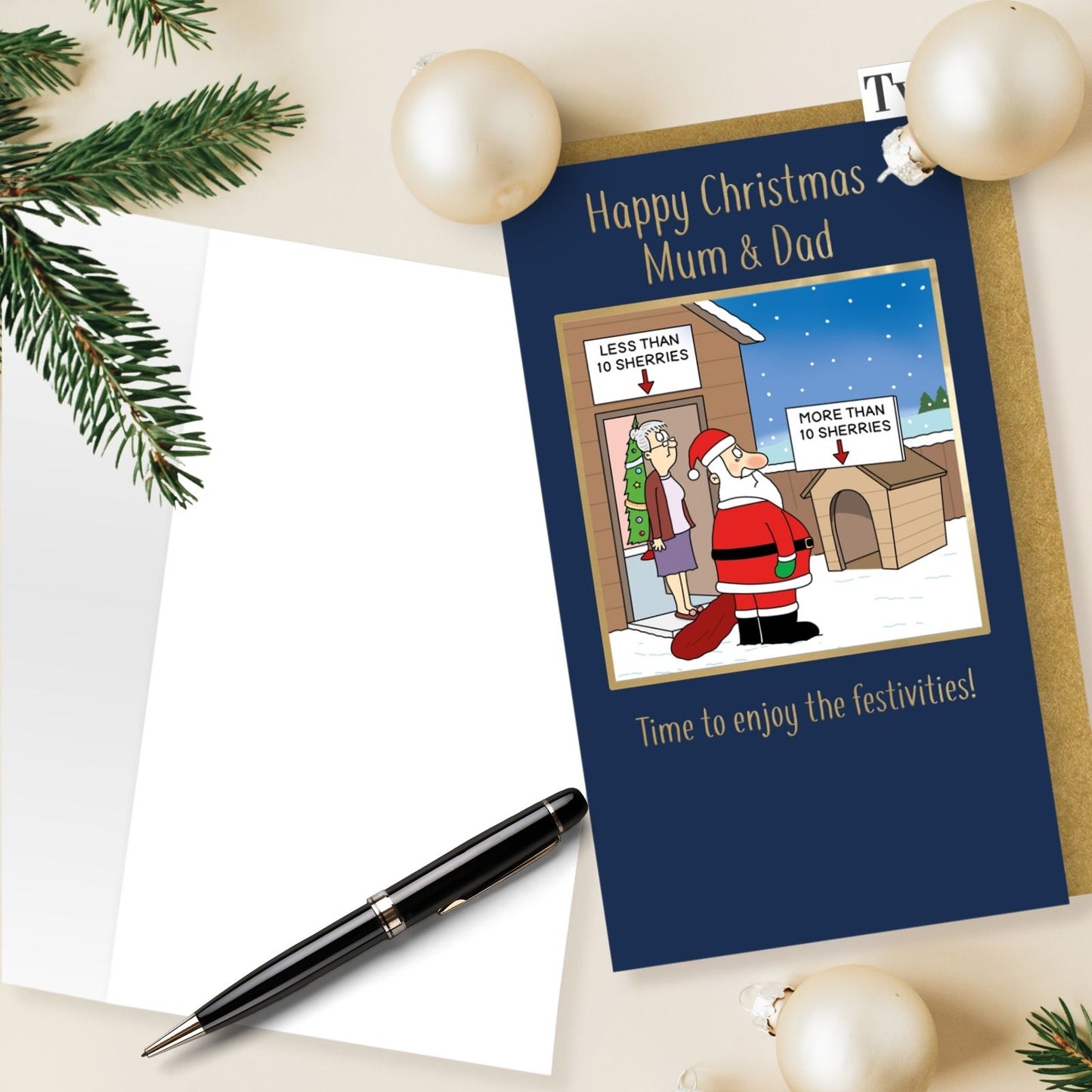 Twizler Humour Christmas Card Mum & Dad Funny Sherries & The Dog House Xmas Card