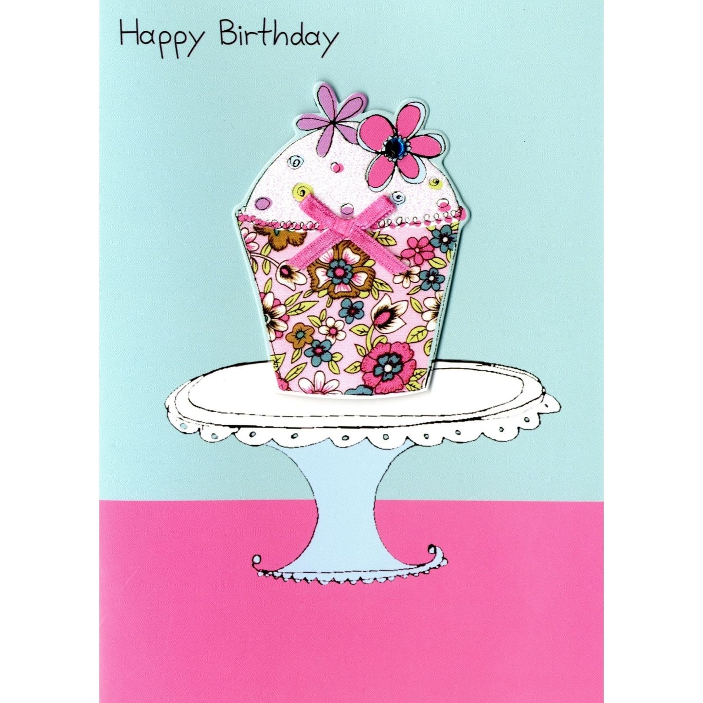 Hand-Finished Birthday Greeting Card Joyful Floral Cake Celebration For Her