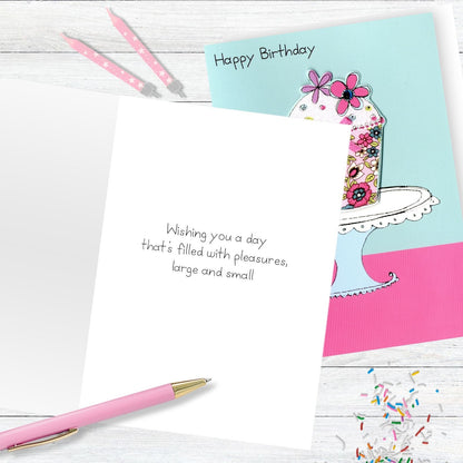 Hand-Finished Birthday Greeting Card Joyful Floral Cake Celebration For Her