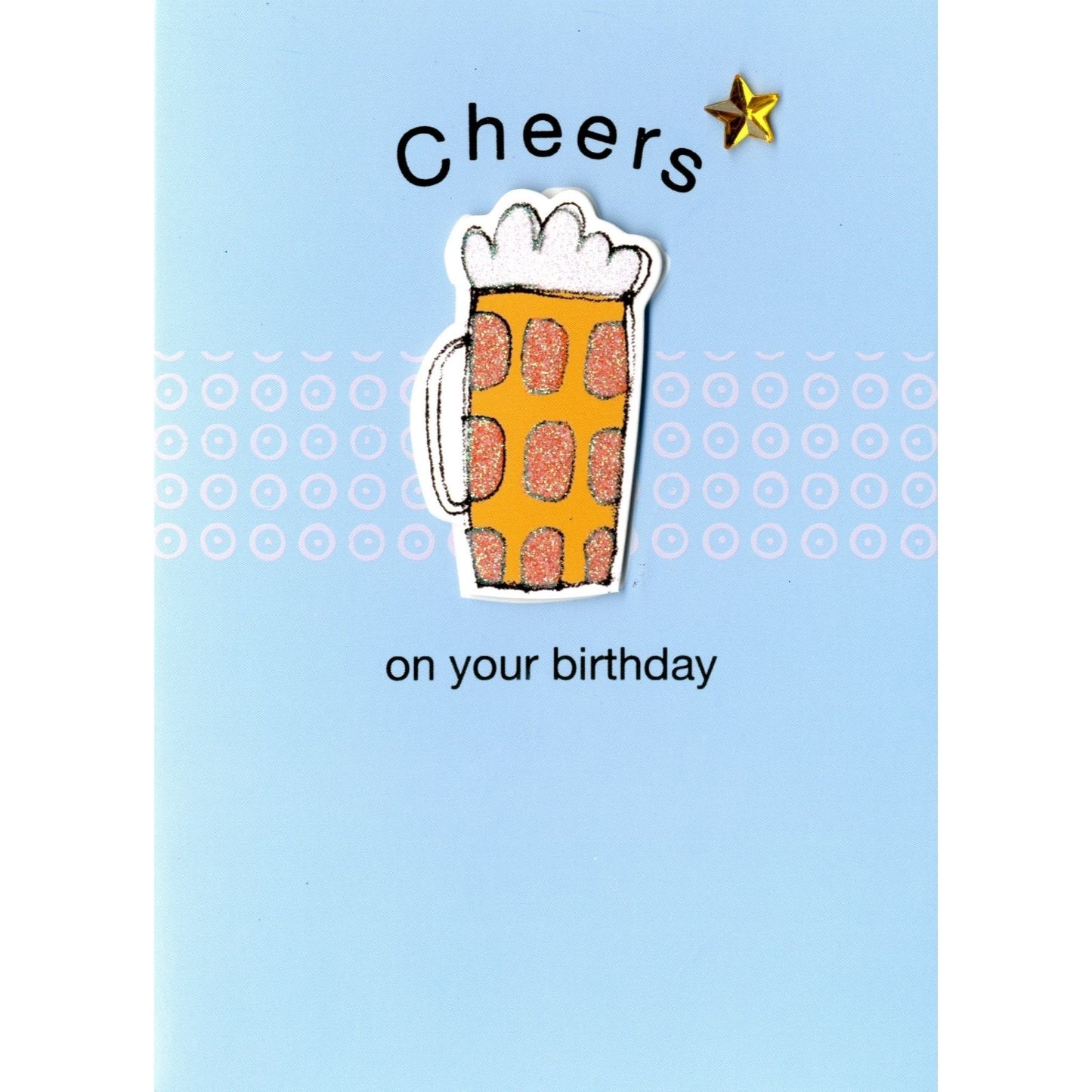 Hand-Finished Birthday Greeting Card Glittered Beer Glass Cheers For Him