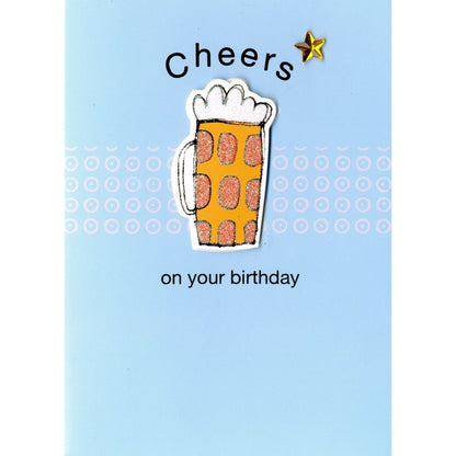 Hand-Finished Birthday Greeting Card Glittered Beer Glass Cheers For Him