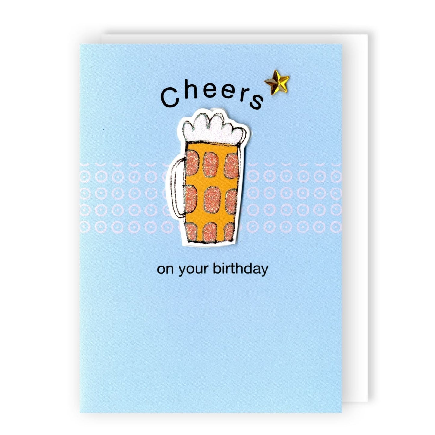 Hand-Finished Birthday Greeting Card Glittered Beer Glass Cheers For Him