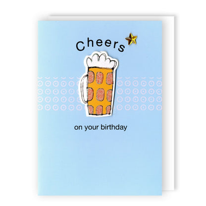 Hand-Finished Birthday Greeting Card Glittered Beer Glass Cheers For Him