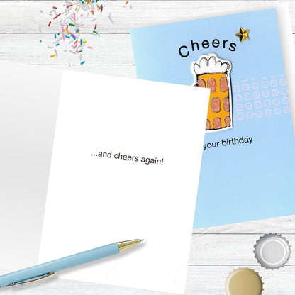 Hand-Finished Birthday Greeting Card Glittered Beer Glass Cheers For Him