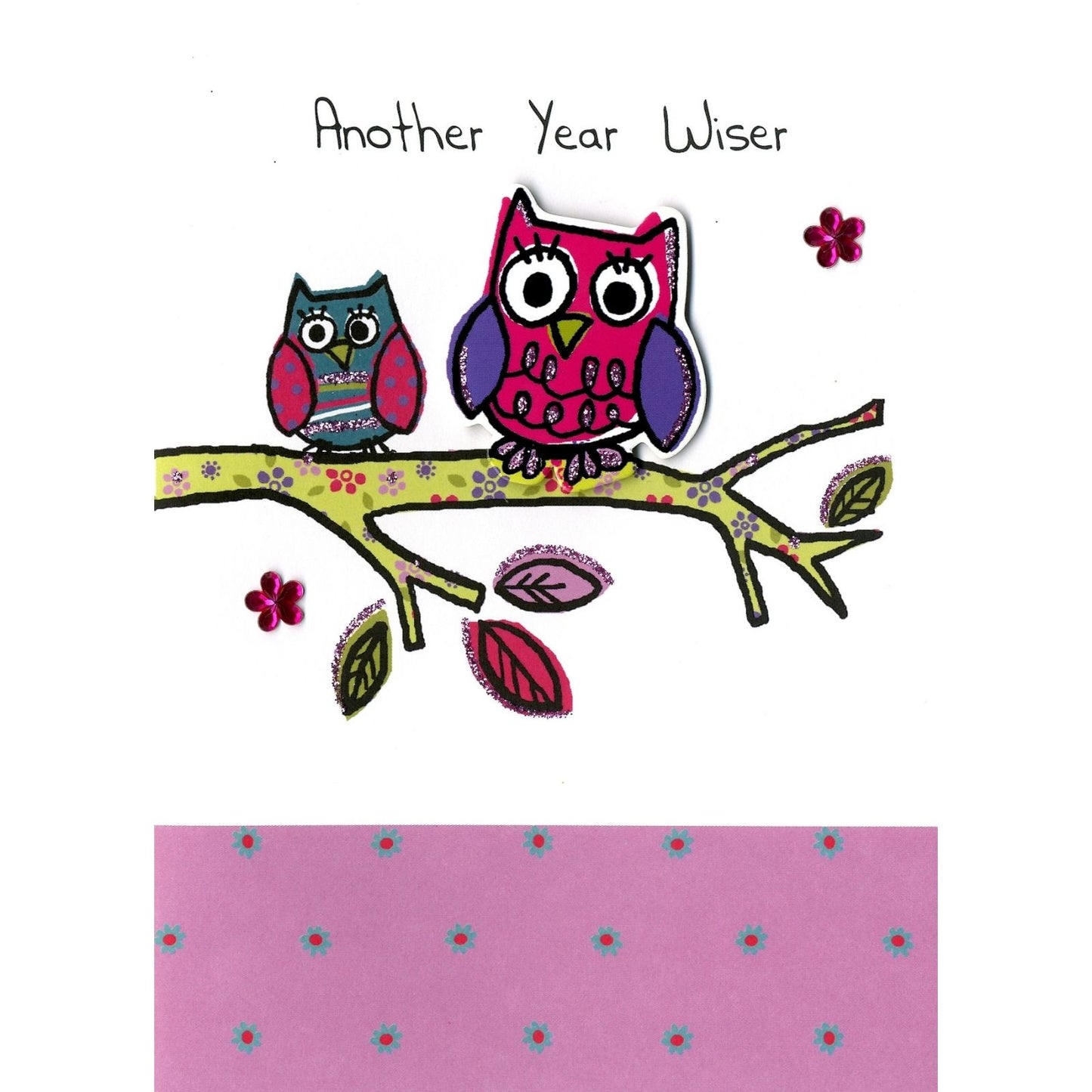 Hand-Finished Birthday Greeting Card Owls Another Year Wiser Embellished For Her