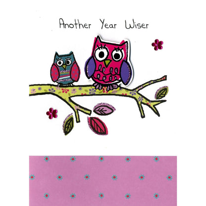 Hand-Finished Birthday Greeting Card Owls Another Year Wiser Embellished For Her
