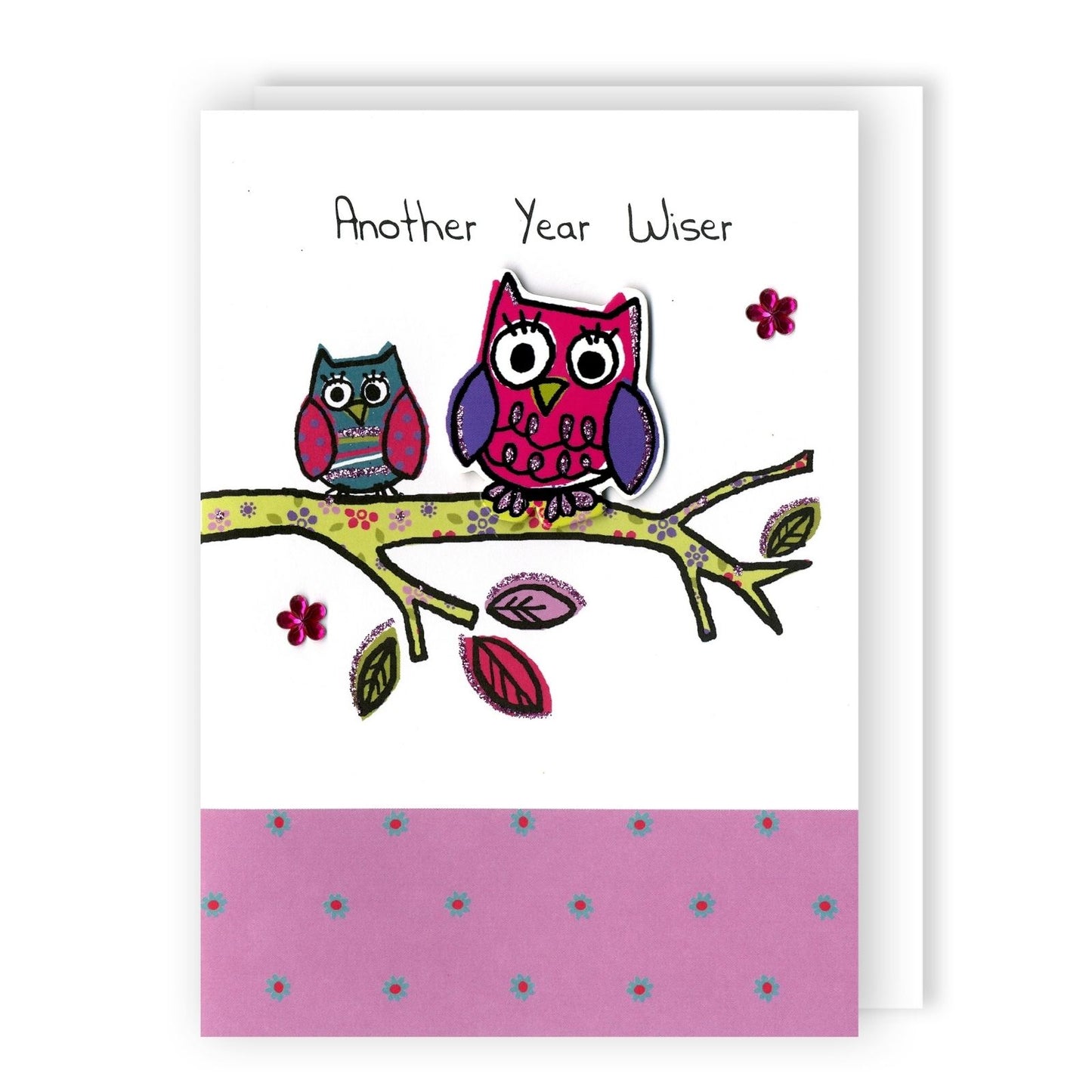 Hand-Finished Birthday Greeting Card Owls Another Year Wiser Embellished For Her
