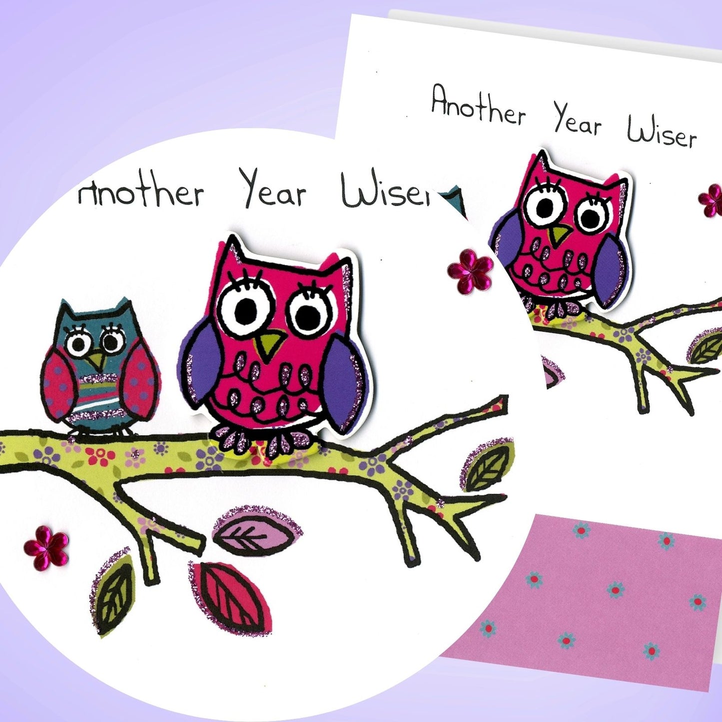 Hand-Finished Birthday Greeting Card Owls Another Year Wiser Embellished For Her