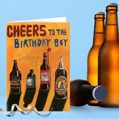 Hand-Finished Beer Birthday Card Cheers To The Birthday Boy For Him