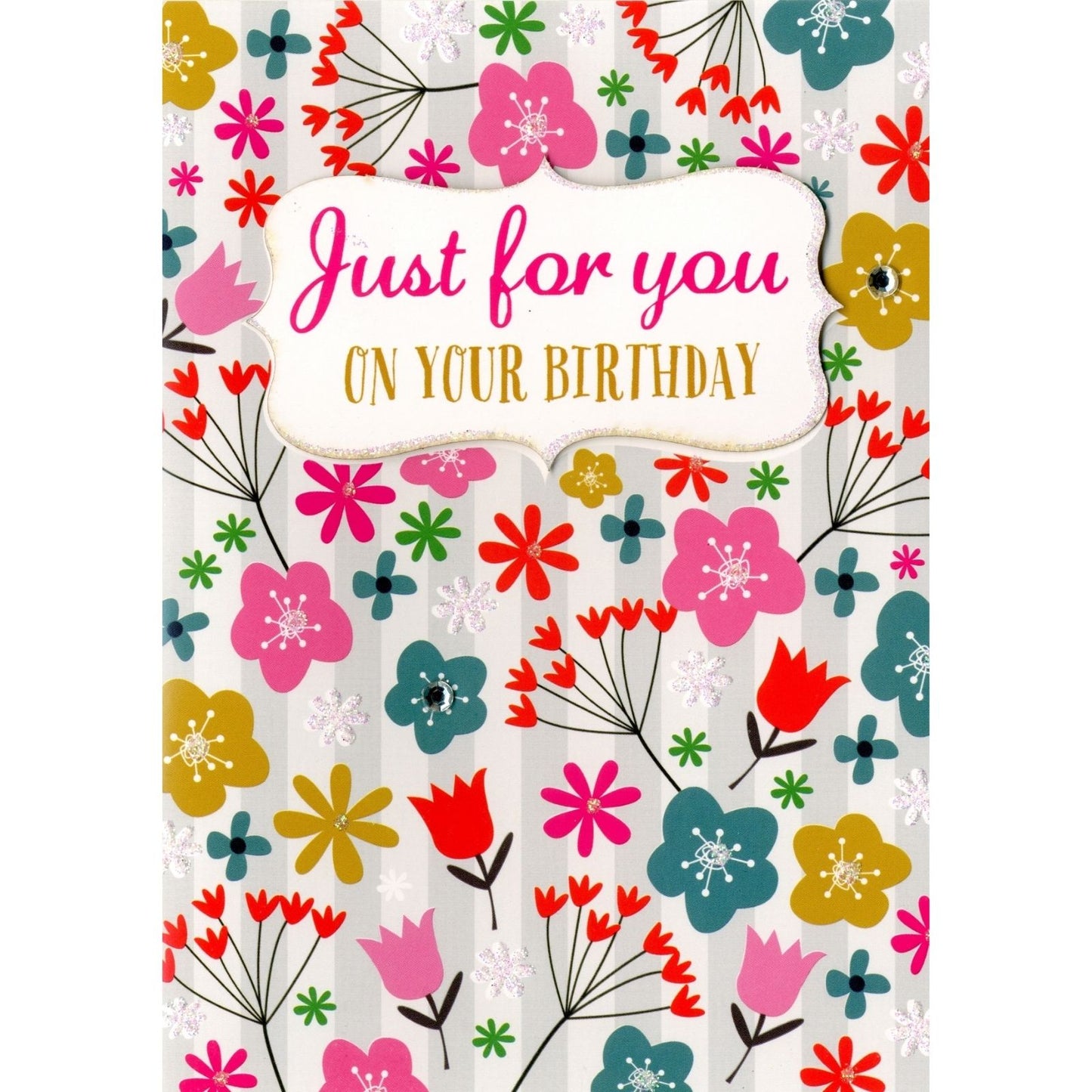 Hand-Finished Birthday Greeting Card Floral Embellished Glittered For Her