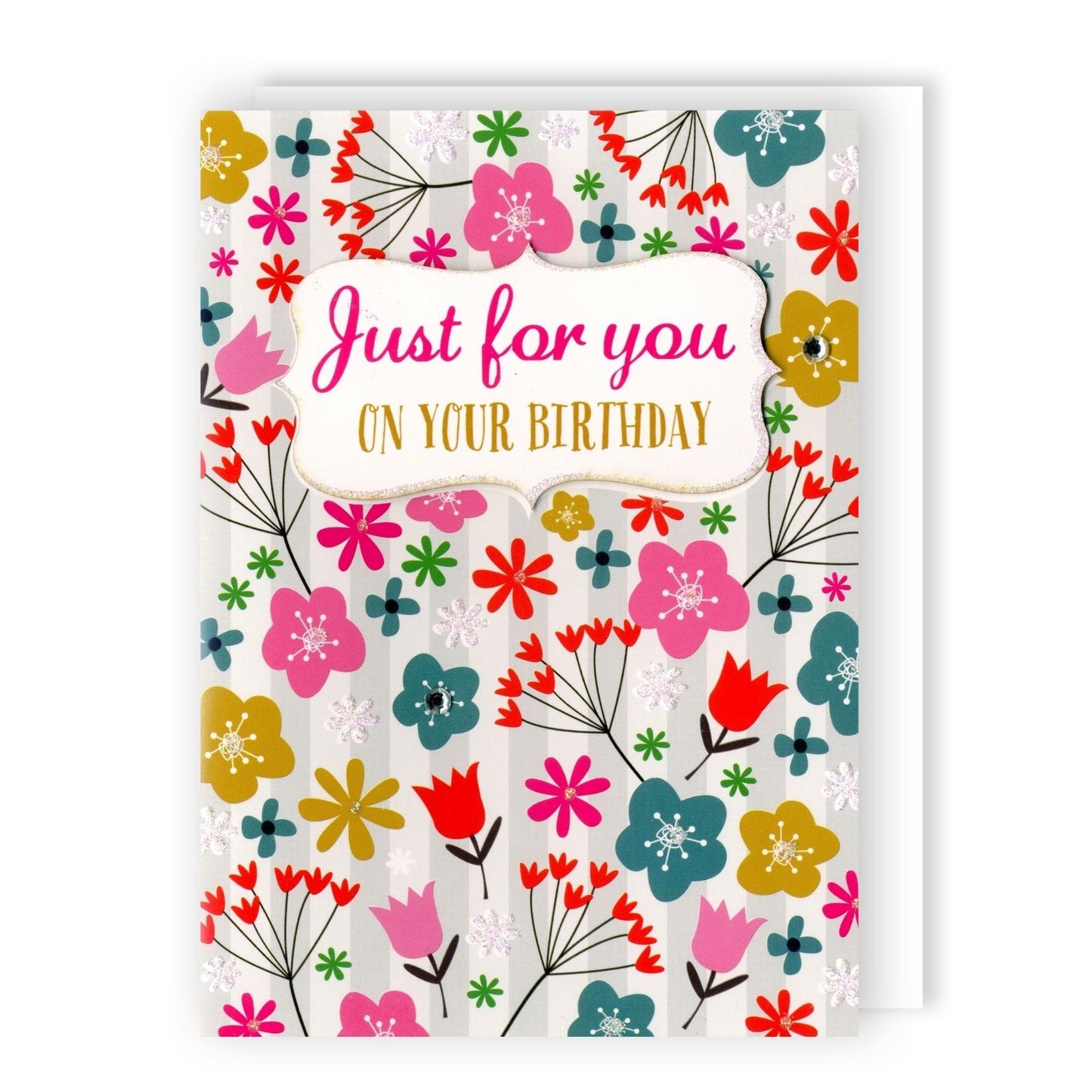 Hand-Finished Birthday Greeting Card Floral Embellished Glittered For Her